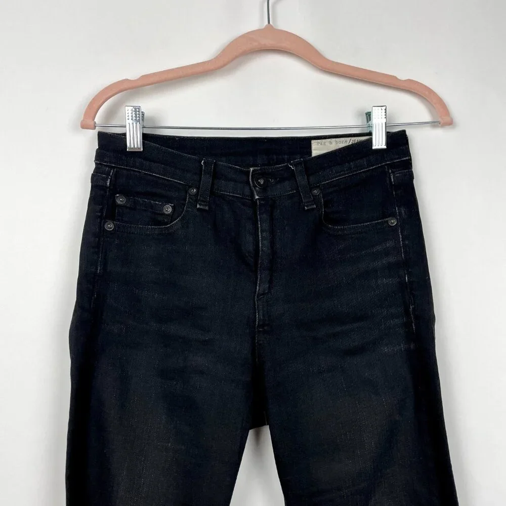 rag & bone High Rise Cropped Slim Leg Jeans Raw Hem Black 26 #0193